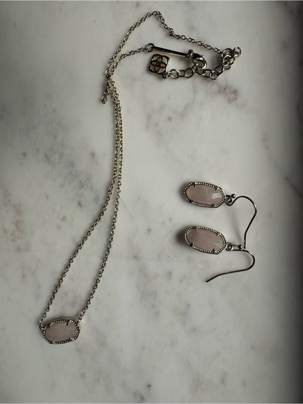 3 Piece Set-Kendra Scott Rose Quartz & Gold Ellie Earrings + Elisa Necklace